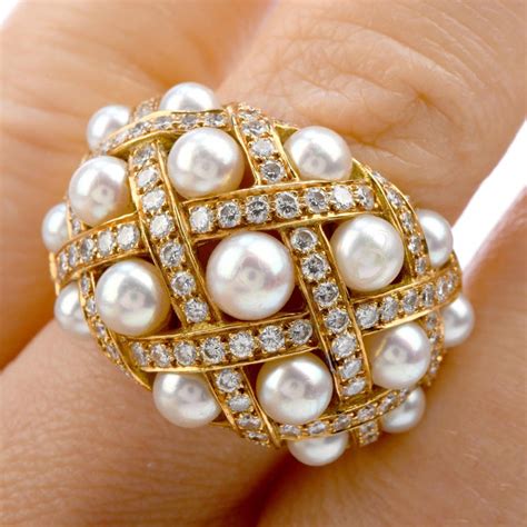 18K Pearl & Diamond Matelasse Cocktail Ring 